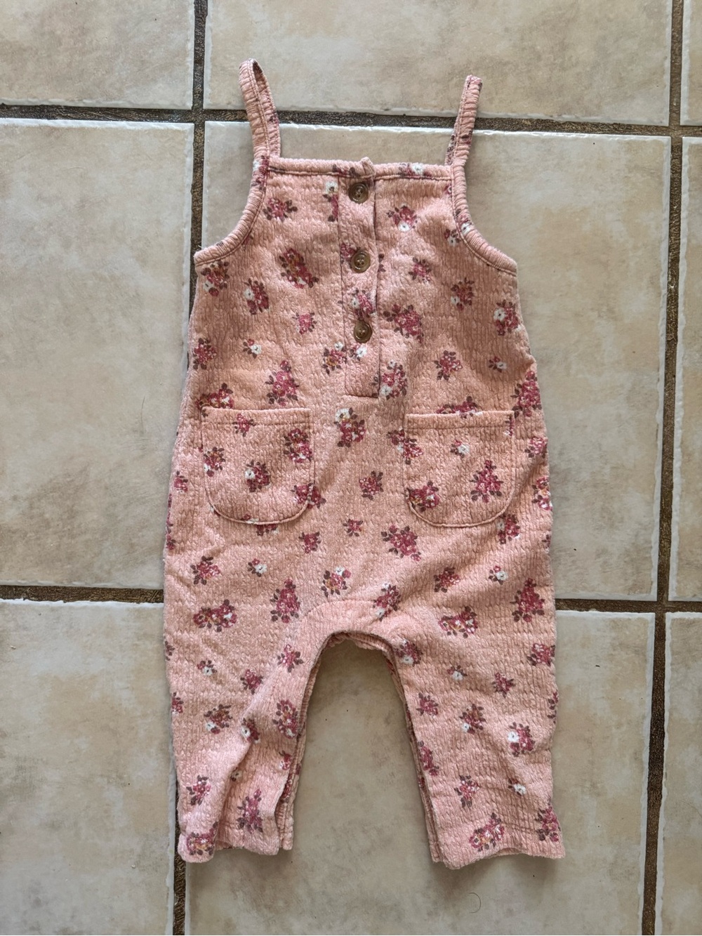 Peach Floral Rib-Knit Baby Romper